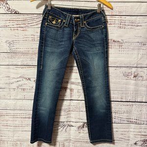 TRUE RELIGION Big Stitch Rose Gold Disco Joey Crop Jeans